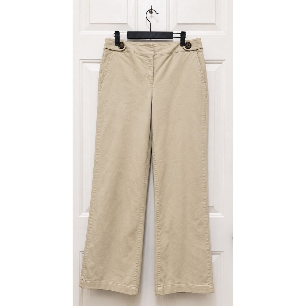 Talbots Khaki Wide Leg Pants 10 Long Stretch Trousers Preppy Quiet Luxury Casual - Picture 1 of 10
